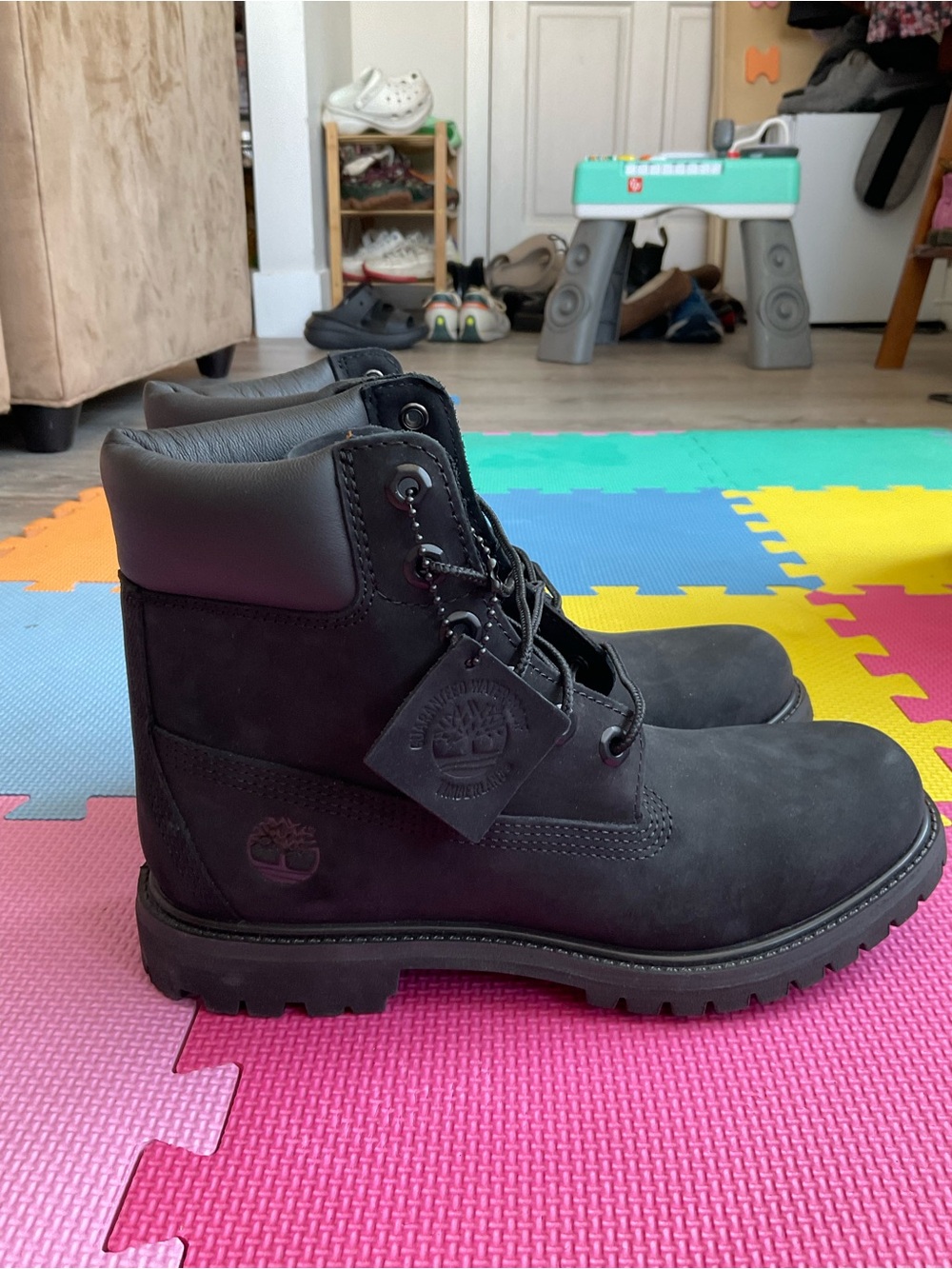 🐦‍⬛Timberland Size W8.5 Black Premium Nubuck Lace-Up Boots